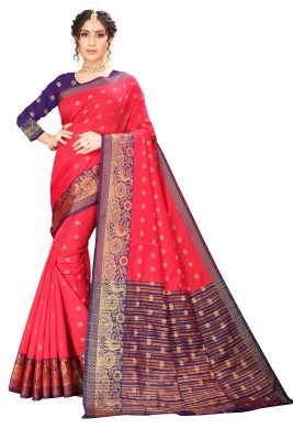 harsh fashions Solid/Plain Banarasi Cotton Silk Saree(Red)