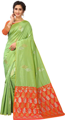 Endues Woven Banarasi Silk Blend, Cotton Silk Saree(Green)