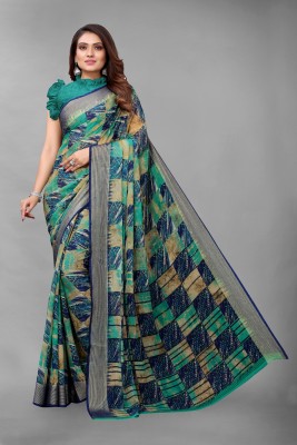 Madhur milan Printed, Geometric Print, Checkered Daily Wear Georgette Saree(Dark Blue, Dark Green)