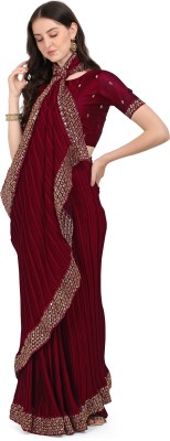 StriCharitra Embellished, Embroidered, Self Design Bollywood Cotton Silk Saree(Maroon)