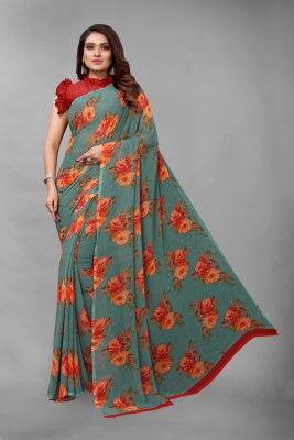 Madhur milan Floral Print Daily Wear Georgette Saree(Grey)