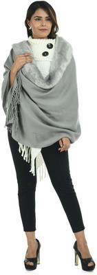 manra Wool Solid Women Shawl(Grey)