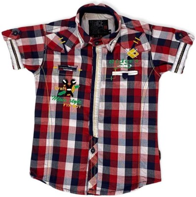 fyn boy Boys Checkered Beach Wear Red Shirt