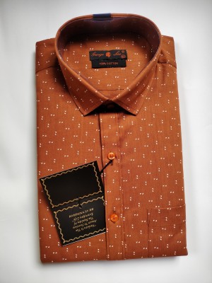 George Leo Men Printed Casual Brown Shirt