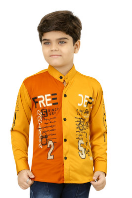 FASHION GRAB Boys Printed Casual Yellow Shirt