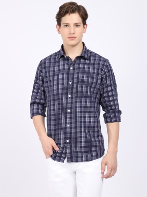 CANTABIL Men Checkered Casual Dark Blue Shirt