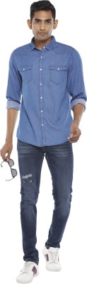 SF Jeans by Pantaloons Men Solid Casual Blue Shirt