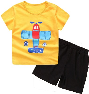 KIDDY STAR Boys Casual T-shirt Shorts(Yellow)