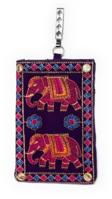 Unique Fashion Embroidered Purple Multi-color Elephant Design velvet Mobile pouch / sling bag Mobile Pouch