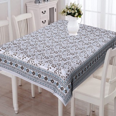 Go Texstylers Floral 4 Seater Table Cover(White Base, Cotton)