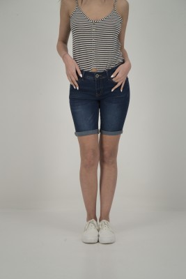 Hailys Solid Women Dark Blue Basic Shorts