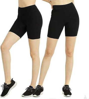 Ocn Solid Women Black Cycling Shorts