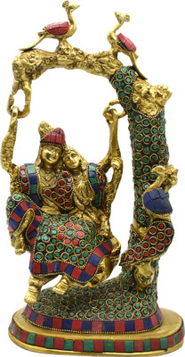 Puja N Pujari Brass Radha Krishna Jhula Murti Idol Hanging Decorative Showpiece for Home Decor Decorative Showpiece  -  32 cm(Brass, Gold)