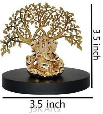 JSK ARTS Gold Plated Lord Ganesha With Tree Idol For Car Dash Board Decorative Showpiece  -  9 cm(Brass, Gold)