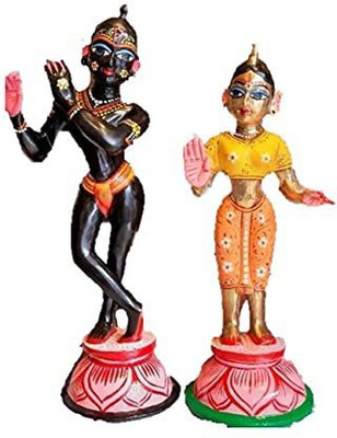 Idolsplace Brass Radha Krishna Idol (Black Krishna and Color Radha) 1800gms Decorative Showpiece  -  22 cm(Brass, Multicolor)