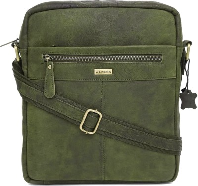 WILDHORN Green Messenger Bag Leather Sling Messenger for Men