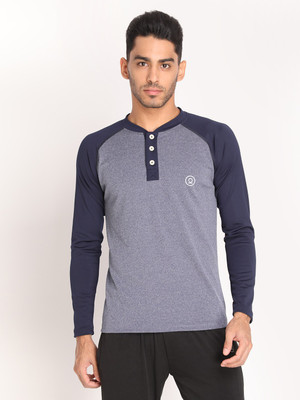 CHKOKKO Colorblock Men Henley Neck Grey T-Shirt