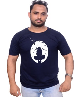 MJ UNIQUE FABRICS Graphic Print Men Round Neck Dark Blue T-Shirt