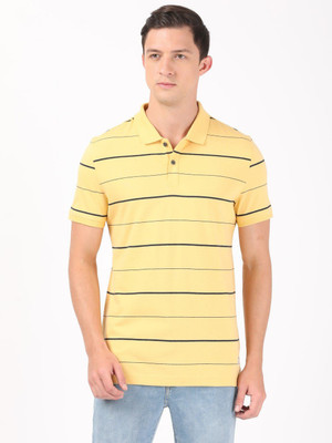 JOCKEY Striped Men Polo Neck Yellow T-Shirt