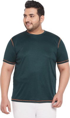 bigbanana Solid Men Round Neck Dark Green T-Shirt