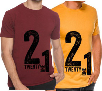 Feels Like Pro Graphic Print Men Round Neck Maroon, Yellow T-Shirt