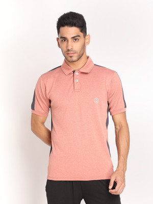 CHKOKKO Solid Men Polo Neck Pink T-Shirt
