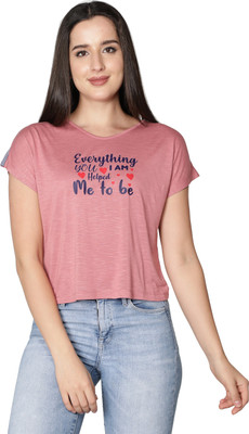 NUEVOSDAMAS Printed Women Round Neck Pink T-Shirt