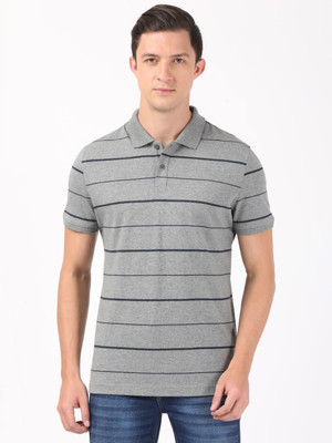 JOCKEY Striped Men Polo Neck Grey T-Shirt