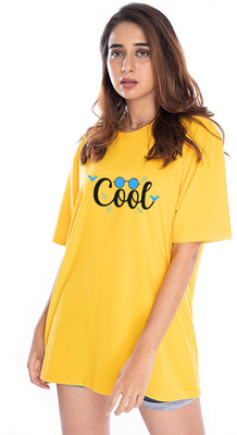 AMEVI Typography Women Round Neck Yellow T-Shirt