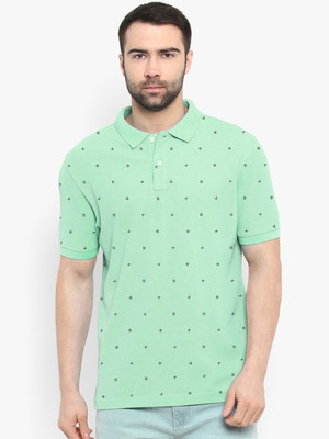 Merriment Printed Men Polo Neck Green T-Shirt