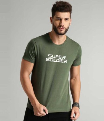 Organic Chics Typography Men Round Neck Green T-Shirt