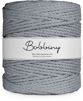 Bobbiny 3Ply Twisted Macrame 4mm 100Mtr.Cotton Cord Dori Thread Macrame Light gray
