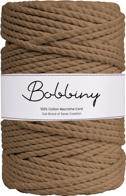 Bobbiny 3PlyTwisted Macrame 4mm 50Mtr.Cotton Cord Dori Thread Macrame Brown