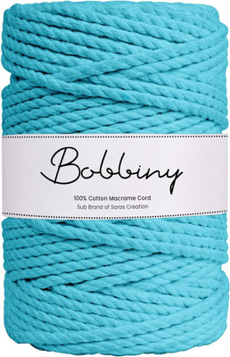 Bobbiny 3PlyTwisted Macrame 4mm 50Mtr.Cotton Cord Dori Thread Macrame Light cyan