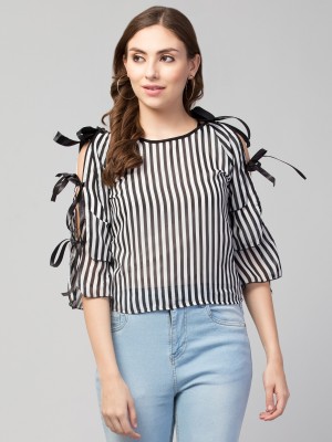 SAHANA STYLE Casual Striped Women White, Black Top