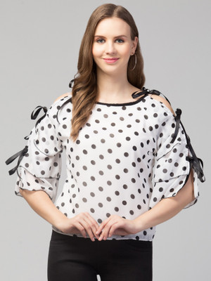 SAHANA STYLE Casual Polka Print Women White Top