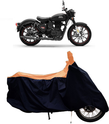 Tricway Two Wheeler Cover for Royal Enfield(Classic Stealth Black BS6, Orange)