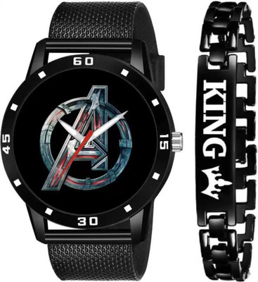 Actn A1C BLACK AVENGER ANALOG WATCH & BLACK KING BRACELET COMBO - For Men & Women NEW GENERATION WATCH COMBO Analog Watch  - For Men & Women