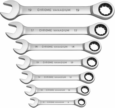 Mass Pro 7 Pcs Ratchet Spanner Wrench Keys Set High Quality Spanner Wrench Keys Set Gear Ring Wrench Ratchet Handle CRV Double Sided Open End Wrench(Pack of 7)