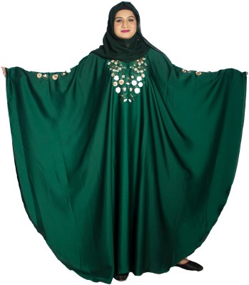 ARoohSa Silk Blend Self Design Abaya With Hijab(Green)