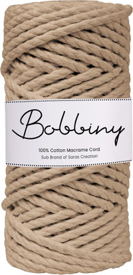 Bobbiny 3Ply Twisted Macrame 4mm 20Mtr. Cotton Cord Dori Thread Macrame Mud