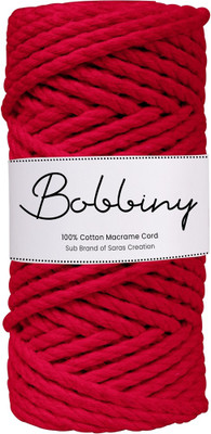Bobbiny 3Ply Twisted Macrame 4mm 20Mtr. Cotton Cord Dori Thread Macrame Red