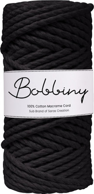 Bobbiny 3Ply Twisted Macrame 4mm 20Mtr. Cotton Cord Dori Thread Macrame Black