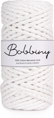 Bobbiny 3Ply Twisted Macrame 4mm 20Mtr. Cotton Cord Dori Thread Macrame White