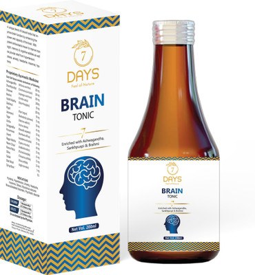 7 Days Ayurvedic Brain Tonic Syrup With Ashwagandha, Sankhpuspi & Brahmi - Perfect for Men & Women - 200 ml(200 ml)