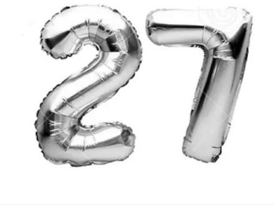 Giftzadda Solid 27 Number Foil Balloon Silver (16inch) ,27th Birthday/ Anniversary Foil Balloon Letter Balloon(Silver, Pack of 2)