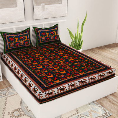 UNIQCHOICE 120 TC Cotton Double Printed Flat Bedsheet(Pack of 1, Multicolor)