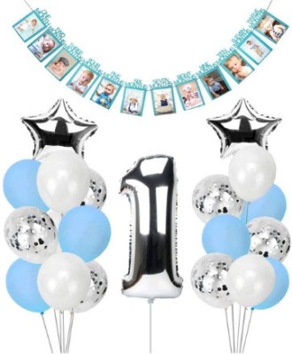 Jolly Party 1st Birthday Special Combo Set of Bunting Banner Metallic & Confetti Balloons(Set of 21)