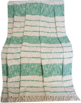 Hugs N Rugs Striped Single Throw for  AC Room(Cotton, Green)