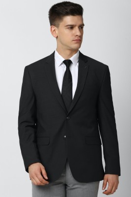 VAN HEUSEN Solid Single Breasted Formal Men Blazer(Black)